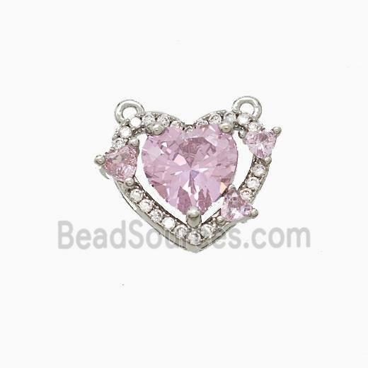 Copper Heart Pendant Pave Zirconia Crystal Glass 2loops Platinum Plated