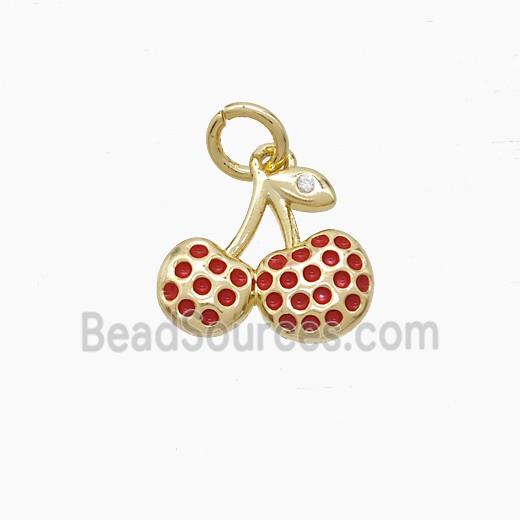 Copper Cherry Pendant Red Enamel Gold Plated