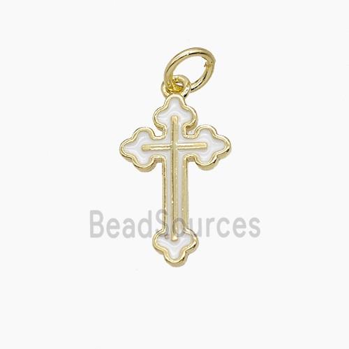Copper Cross Pendant White Enamel Gold Plated