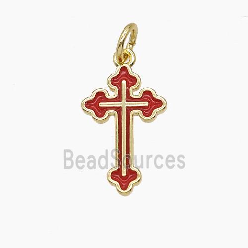 Copper Cross Pendant Red Enamel Gold Plated