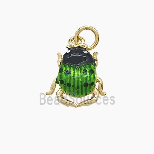 Copper Ladybug Pendant Green Painted Gold Plated