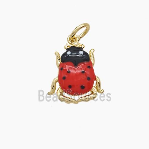 Copper Ladybug Pendant Red Painted Gold Plated