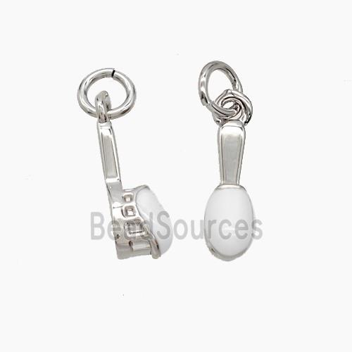 Copper Toothbrush Pendant White Enamel Platinum Plated