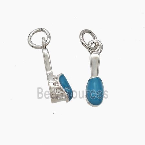 Copper Toothbrush Pendant Blue Enamel Platinum Plated