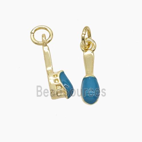 Copper Toothbrush Pendant Blue Enamel Gold Plated