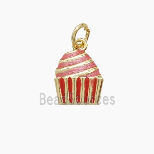 Copper Cake Pendant Red Enamel Gold Plated