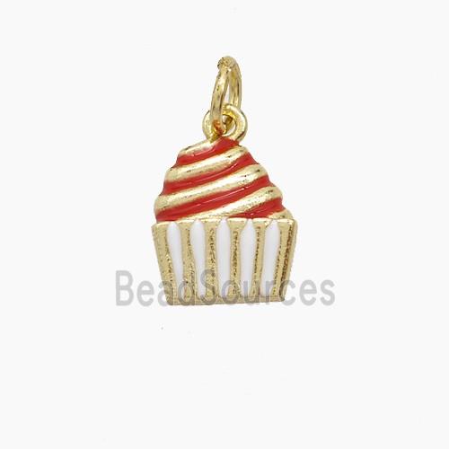 Copper Cake Pendant Red Enamel Gold Plated