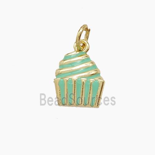 Copper Cake Pendant Green Enamel Gold Plated