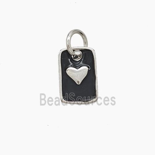 Copper Rectangle Heart Pendant Black Enamel Platinum Plated
