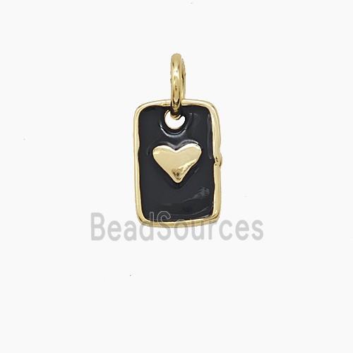Copper Rectangle Heart Pendant Black Enamel Gold Plated