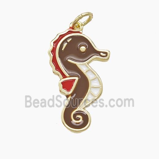 Copper Seahorse Pendant Chocolate Enamel Gold Plated