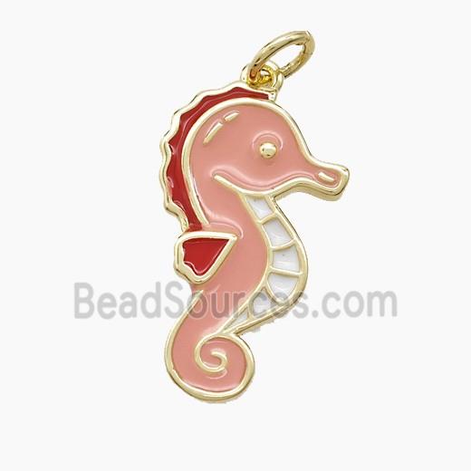 Copper Seahorse Pendant Pink Enamel Gold Plated
