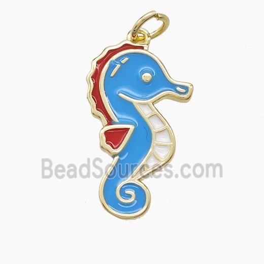 Copper Seahorse Pendant Blue Enamel Gold Plated