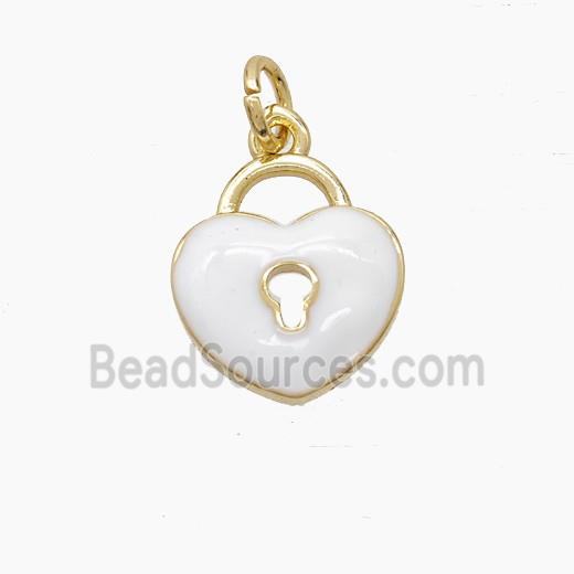 Copper Heart Lock Pendant White Enamel Gold Plated