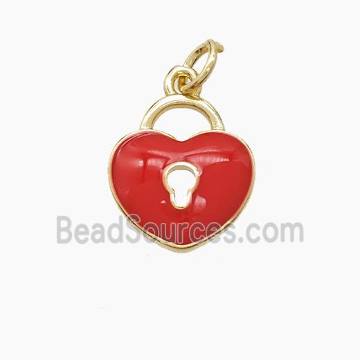 Copper Heart Lock Pendant Red Enamel Gold Plated