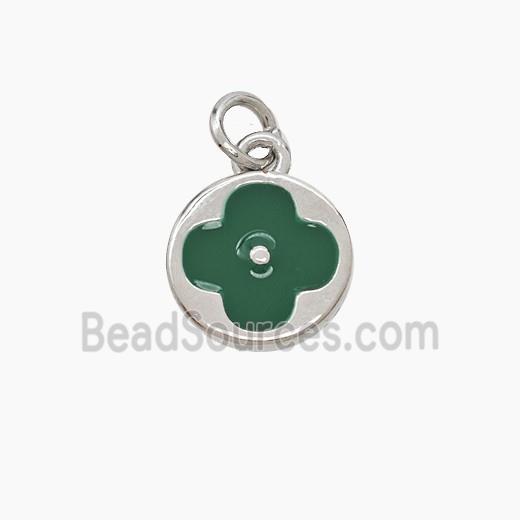 Copper Clover Pendant Green Enamel Platinum Plated