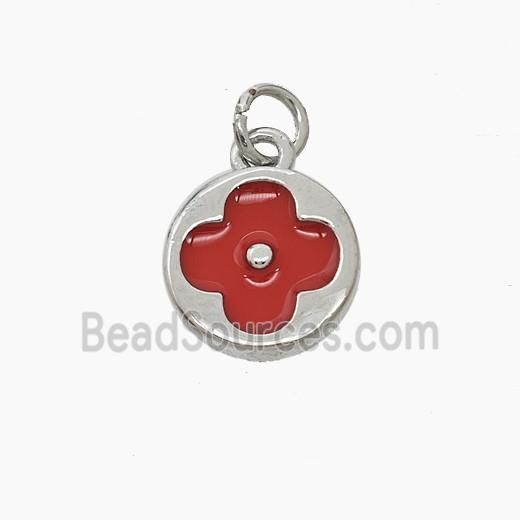 Copper Clover Pendant Red Enamel Platinum Plated