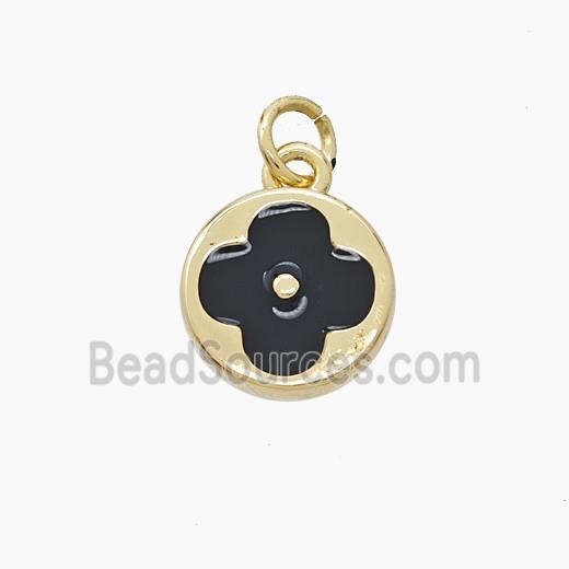Copper Clover Pendant Black Enamel Gold Plated