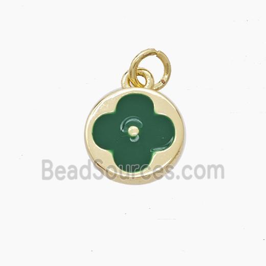 Copper Clover Pendant Green Enamel Gold Plated
