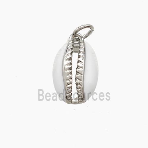 Copper Conch Shell Pendant White Enamel Platinum Plated