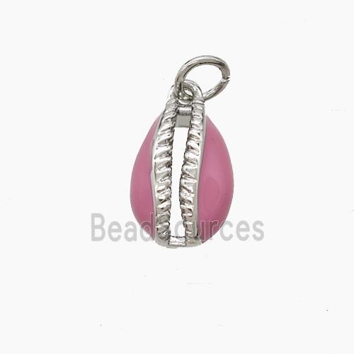 Copper Conch Shell Pendant Pink Enamel Platinum Plated