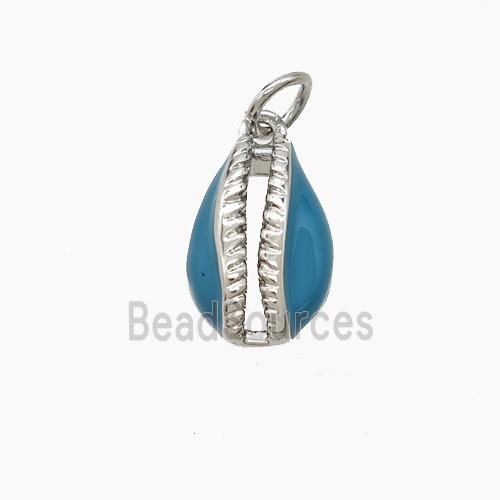 Copper Conch Shell Pendant Blue Enamel Platinum Plated