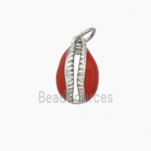 Copper Conch Shell Pendant Red Enamel Platinum Plated