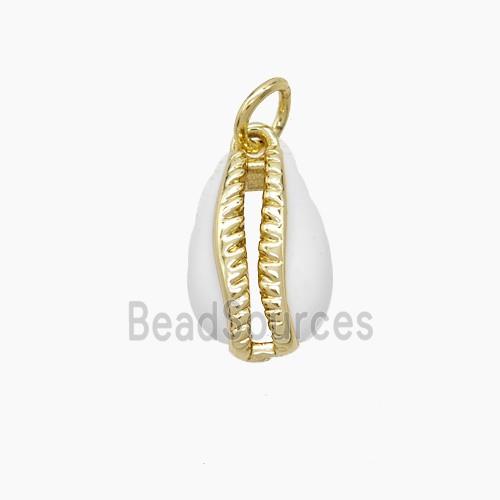 Copper Conch Shell Pendant White Enamel Gold Plated