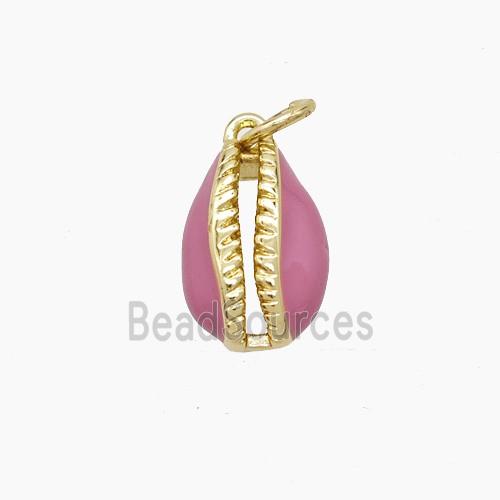 Copper Conch Shell Pendant Pink Enamel Gold Plated