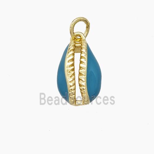 Copper Conch Shell Pendant Blue Enamel Gold Plated