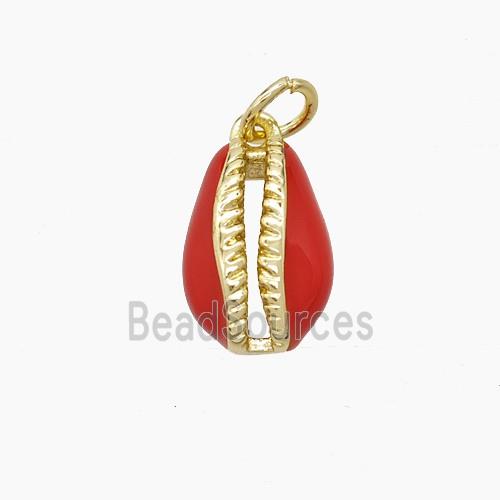 Copper Conch Shell Pendant Red Enamel Gold Plated