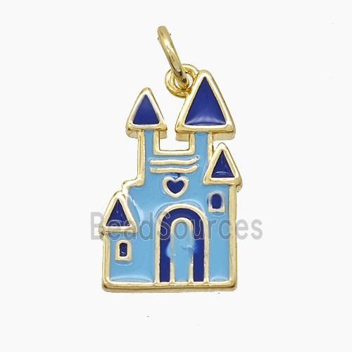 Halloween Castle Charms Copper Pendant Blue Enamel Gold Plated