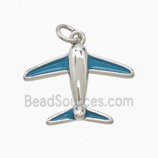 Copper Airplane Pendant Blue Enamel Platinum Plated