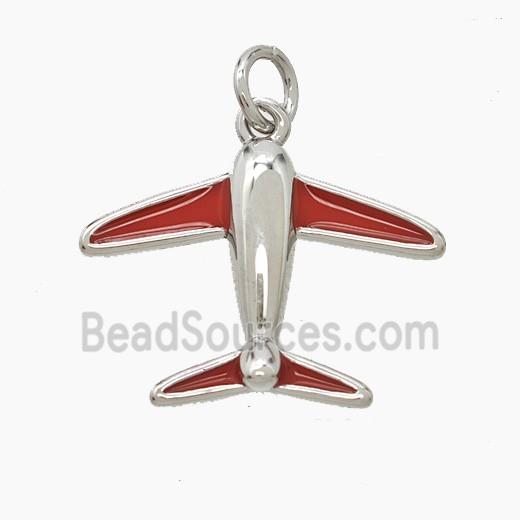 Copper Airplane Pendant Red Enamel Platinum Plated