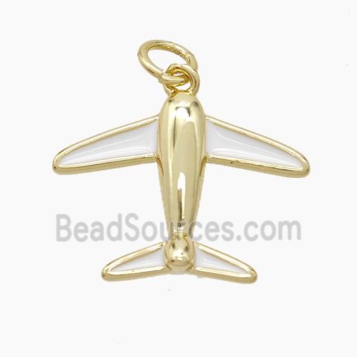 Copper Airplane Pendant White Enamel Gold Plated