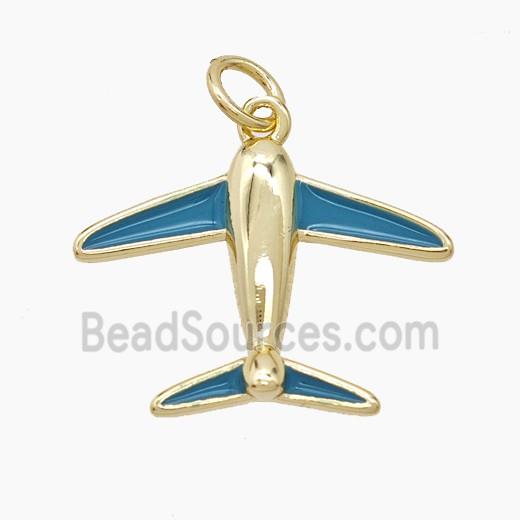 Copper Airplane Pendant Blue Enamel Gold Plated