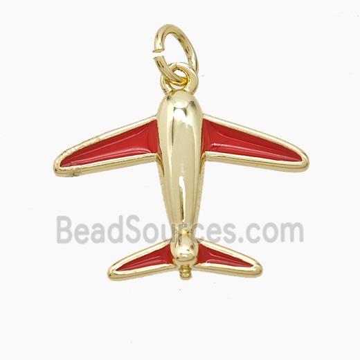 Copper Airplane Pendant Red Enamel Gold Plated