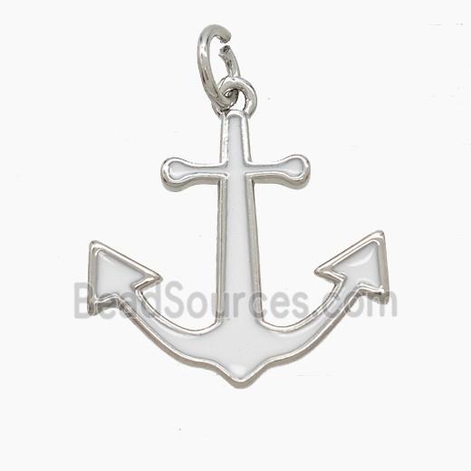Copper Anchor Pendant White Enamel Platinum Plated