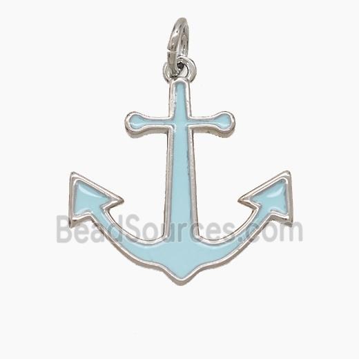 Copper Anchor Pendant Turqblue Enamel Platinum Plated