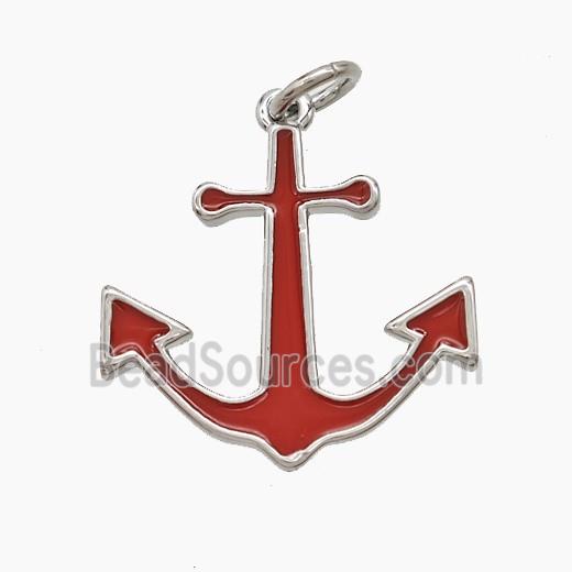 Copper Anchor Pendant Red Enamel Platinum Plated