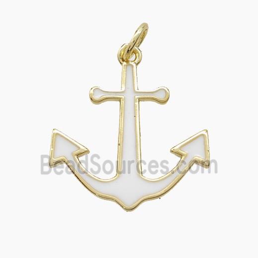 Copper Anchor Pendant White Enamel Gold Plated