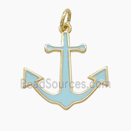 Copper Anchor Pendant Turqblue Enamel Gold Plated