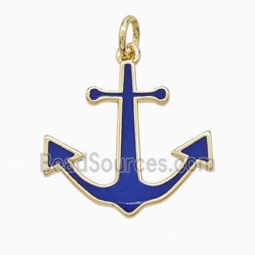 Copper Anchor Pendant Lapisblue Enamel Gold Plated