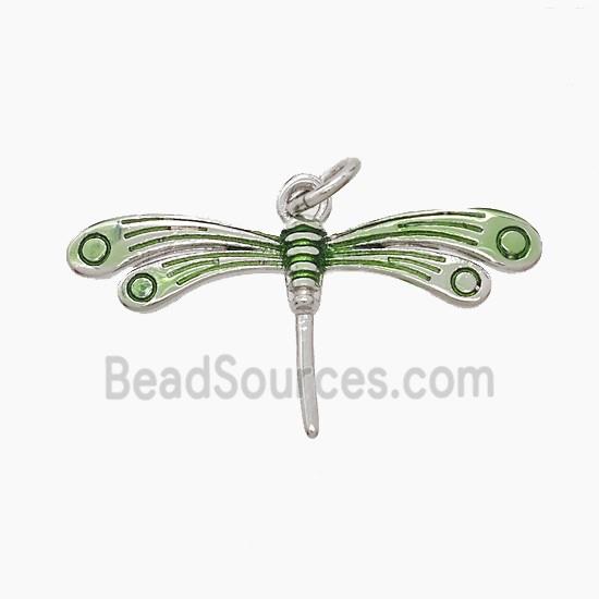 Copper Dragonfly Pendant Green Painted Platinum Plated