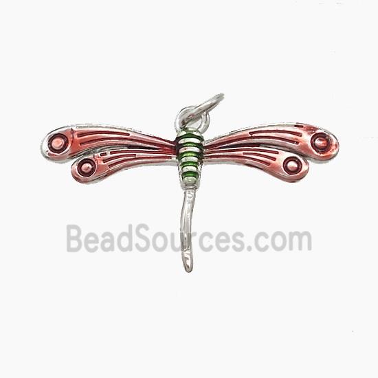 Copper Dragonfly Pendant Red Painted Platinum Plated