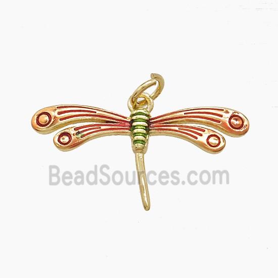Copper Dragonfly Pendant Red Painted Gold Plated