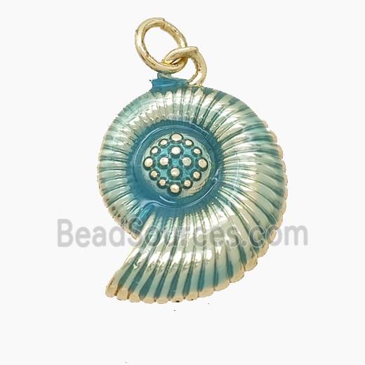 Copper Spiral Shell Pendant Green Painted Gold Plated