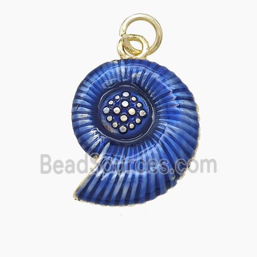 Copper Spiral Shell Pendant Blue Painted Gold Plated