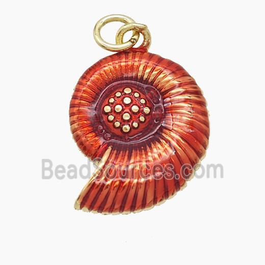 Copper Spiral Shell Pendant Red Painted Gold Plated