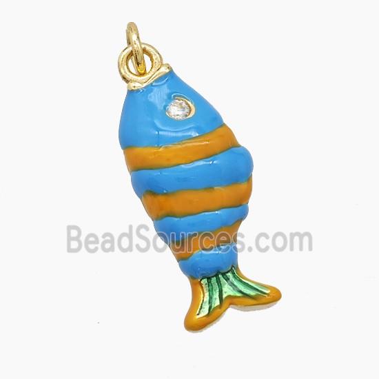 Copper Fish Pendant Blue Enamel Gold Plated